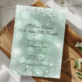 Hellgrüne elegante silberne Glitter-Hochzeit Einladung