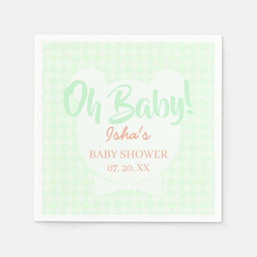 Hellgrüne Fliege Bär Baby Shower Papier Serviette (Vorderseite)