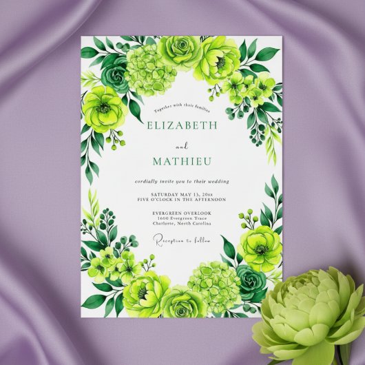 Hellgrüne Florale Pinselstrich-Hochzeit Einladung