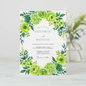 Hellgrüne Florale Pinselstrich-Hochzeit Einladung (Stehend Vorderseite)