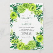 Hellgrüne Florale Pinselstrich-Hochzeit Einladung (Vorderseite)