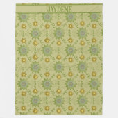 Hellgrüne geometrische Blumen Fleecedecke (Vorderseite)