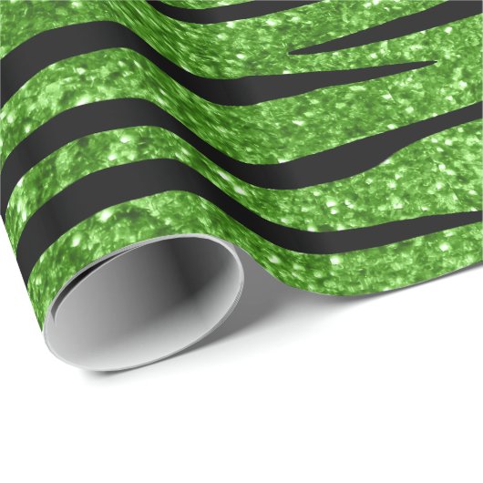 Hellgrüne Glitter Zebrastreifen Geschenkpapier (Rolleneckpunkt)