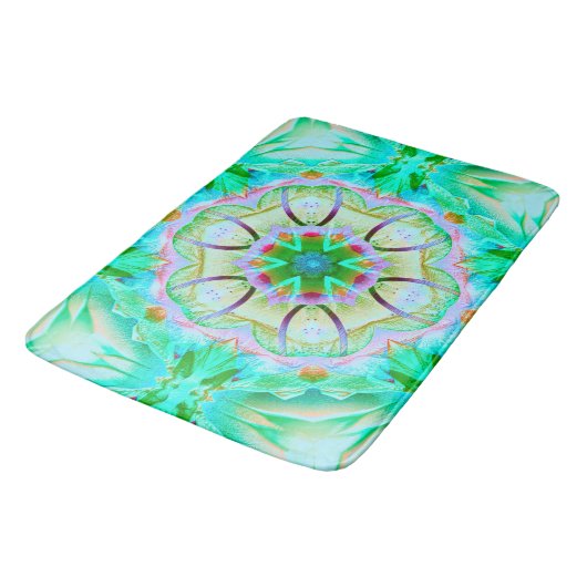 Hellgrüne grinartige Textur, blühendes Kaleidoskop Badematte (Schrägansicht)