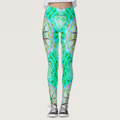 Hellgrüne grinartige Textur, blühendes Kaleidoskop Leggings (Vorderseite)