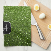 Hellgrüne Grünpflanzen Glitter Funkeln Monogramm Geschirrtuch (Viertel Falte)