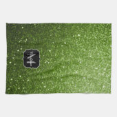 Hellgrüne Grünpflanzen Glitter Funkeln Monogramm Geschirrtuch (Horizontal)