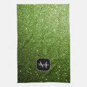 Hellgrüne Grünpflanzen Glitter Funkeln Monogramm Geschirrtuch (Vertikal)