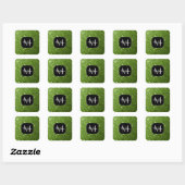 Hellgrüne Grünpflanzen Glitter Funken Monogramm Quadratischer Aufkleber (Blatt)