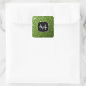 Hellgrüne Grünpflanzen Glitter Funken Monogramm Quadratischer Aufkleber (Tasche)