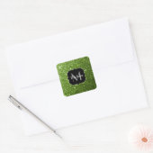 Hellgrüne Grünpflanzen Glitter Funken Monogramm Quadratischer Aufkleber (Umschlag)