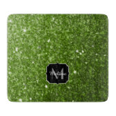 Hellgrüne Grünpflanzen Glitter Funken Monogramm Schneidebrett (Vorderseite)