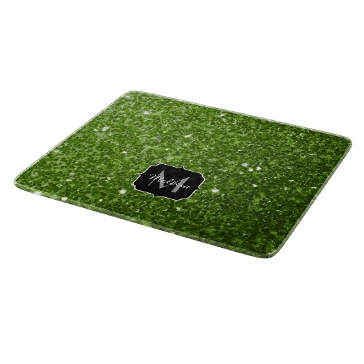 Hellgrüne Grünpflanzen Glitter Funken Monogramm Schneidebrett (Ecke)