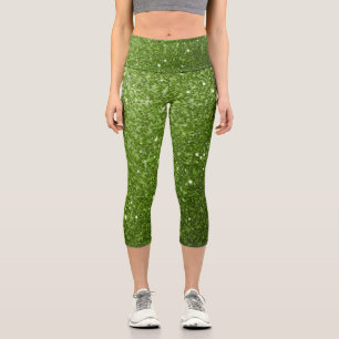 Hellgrüne Grünpflanzen-Kunststoff-Glitter-Funkeln Capri Leggings