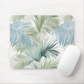 Hellgrüne, hellblaue Palme Blätter Gemustert Mousepad (Mit Mouse)