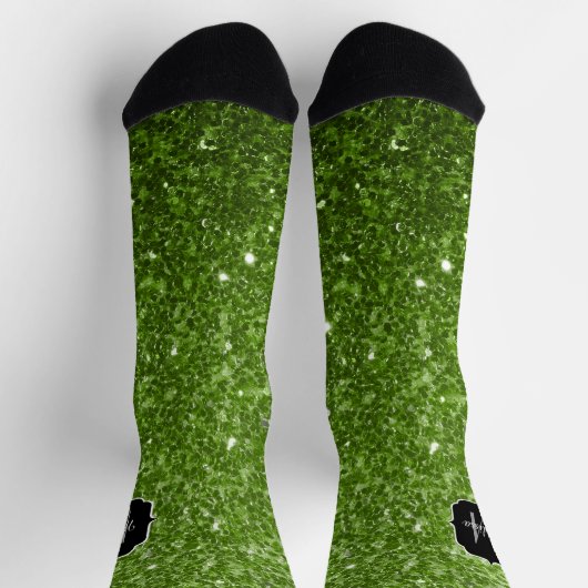 Hellgrüne Imitate Glitzer funkeln Monogramm Socken (Oben)