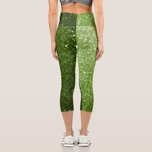 Hellgrüne Imitate Glitzer Glitzern Capri Leggings (Rückseite)