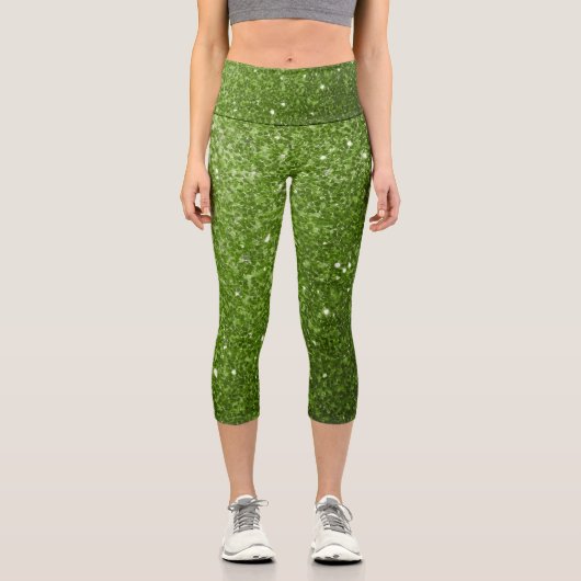 Hellgrüne Imitate Glitzer Glitzern Capri Leggings (Vorderseite)