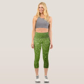Hellgrüne Imitate Glitzer Glitzern Capri Leggings (Vorderseite)