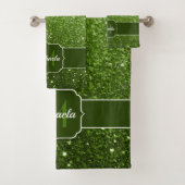 Hellgrüne Imitate Glitzern Glitzern Monogram Badhandtuch Set (Insitu)