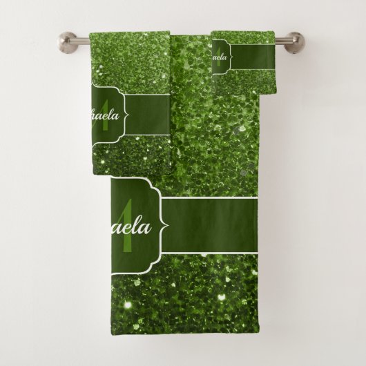 Hellgrüne Imitate Glitzern Glitzern Monogram Badhandtuch Set (Insitu)