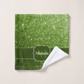 Hellgrüne Imitate Glitzern Glitzern Monogram Badhandtuch Set (Waschlappen)