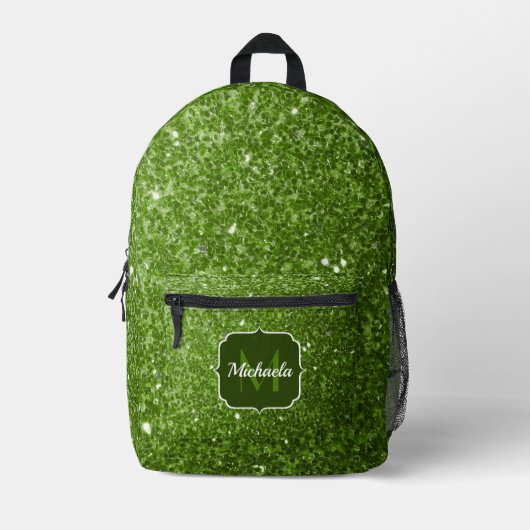 Hellgrüne Imitate Glitzern Glitzern Monogram Bedruckter Rucksack (Vorderseite)