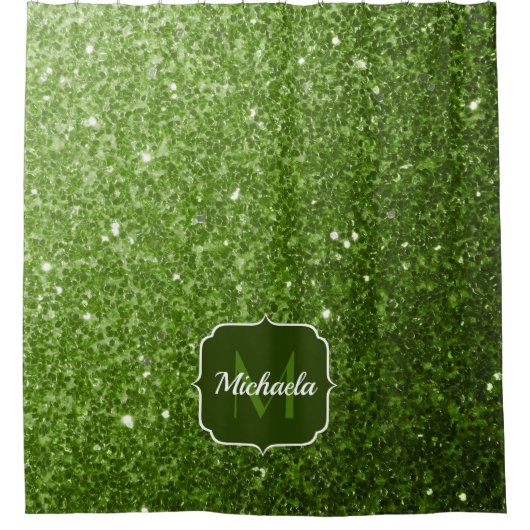 Hellgrüne Imitate Glitzern Glitzern Monogram Duschvorhang (Vorderseite)
