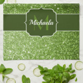 Hellgrüne Imitate Glitzern Glitzern Monogram Geschirrtuch (Gefaltet)