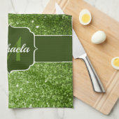 Hellgrüne Imitate Glitzern Glitzern Monogram Geschirrtuch (Viertel Falte)