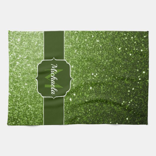 Hellgrüne Imitate Glitzern Glitzern Monogram Geschirrtuch (Horizontal)