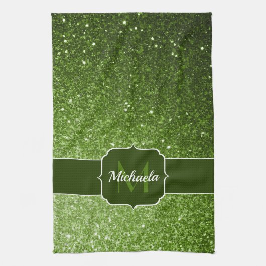 Hellgrüne Imitate Glitzern Glitzern Monogram Geschirrtuch (Vertikal)
