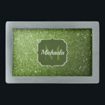 Hellgrüne Imitate Glitzern Glitzern Monogram Rechteckige Gürtelschnalle<br><div class="desc">Personalisieren Sie Ihre Eingabe und Ihren Namen. Einzigartige Imitate funkelnd Geschenke für sie. Schöne mädchenhafte,  trendige,  grüne,  glänzende Glitzer-Glitzern. Foto von hellgrünen Glitzern Glitzer!</div>
