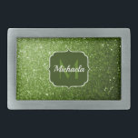 Hellgrüne Imitate Glitzern Glitzern Monogram Rechteckige Gürtelschnalle<br><div class="desc">Personalisieren Sie Ihre Eingabe und Ihren Namen. Einzigartige Imitate funkelnd Geschenke für sie. Schöne mädchenhafte,  trendige,  grüne,  glänzende Glitzer-Glitzern. Foto von hellgrünen Glitzern Glitzer!</div>