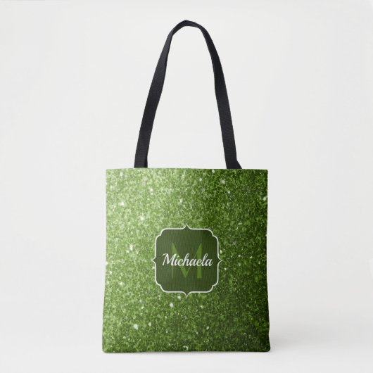 Hellgrüne Imitate Glitzern Glitzern Monogram Tasche (Vorderseite)