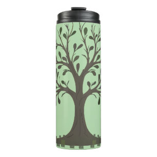 🌳 Hellgrüne Isotherme-Flasche Baum des Lebens Thermosbecher