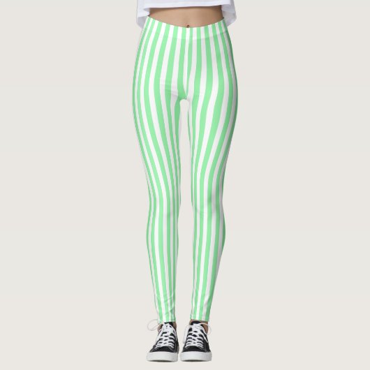 Hellgrüne Kerzenstreifen Leggings (Vorderseite)