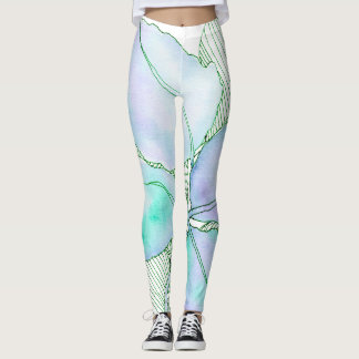 Hellgrüne Lavendel-Wasserfarben-Botanik-Blätter Leggings