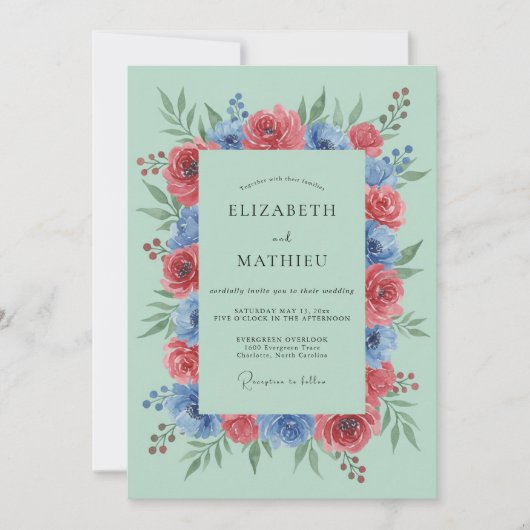 Hellgrüne lebendige botanische Hochzeit Einladung (Vorderseite)