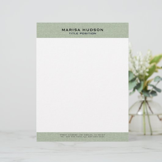 Hellgrüne Leinenstofftextur Briefbogen (Stehend Vorderseite)