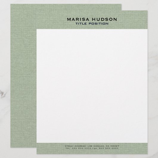 Hellgrüne Leinenstofftextur Briefbogen (Vorne/Hinten)