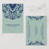 Hellgrüne Linen Textur Blaue Blumenlatte Visitenkarte (Vorne/Hinten)