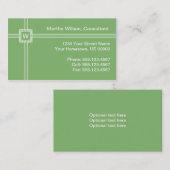 Hellgrüne Monogramm-Visitenkarte Visitenkarte (Vorne/Hinten)