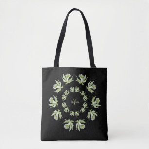 Hellgrüne Orchideen auf schwarzer Schulter-Tasche Tasche