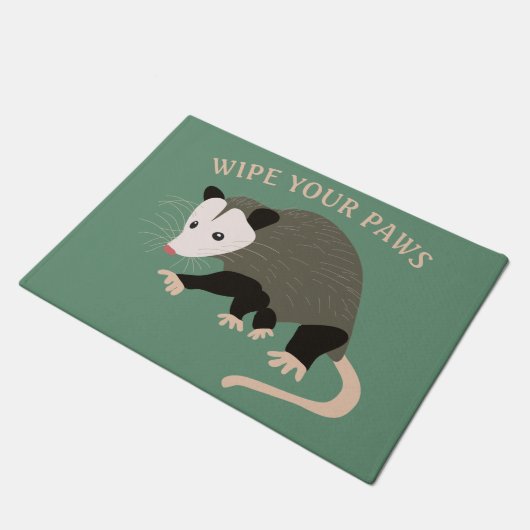 Hellgrüne Possum Wischen Sie Ihre Paws Willkommen Fußmatte (Schrägansicht)