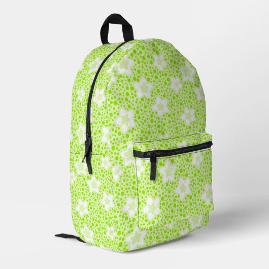 Hellgrüne Retropolka-Punkte mit Blumenmuster Bedruckter Rucksack (Rückseitige Ecke links)