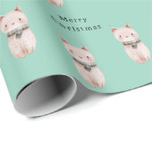 Hellgrüne Rosa Katzen Weihnachten Geschenkpapier (Rolleneckpunkt)