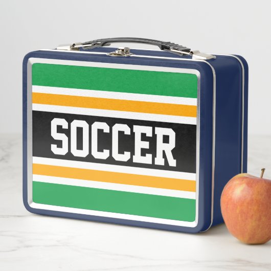 Hellgrüne, Schwarz-weiß-gelbe BECKER-Streifen Metall Brotdose (Beispiel)