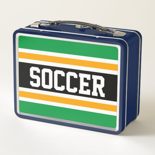 Hellgrüne, Schwarz-weiß-gelbe BECKER-Streifen Metall Brotdose (Rückseite)