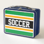 Hellgrüne, Schwarz-weiß-gelbe BECKER-Streifen Metall Brotdose (Vorderseite)